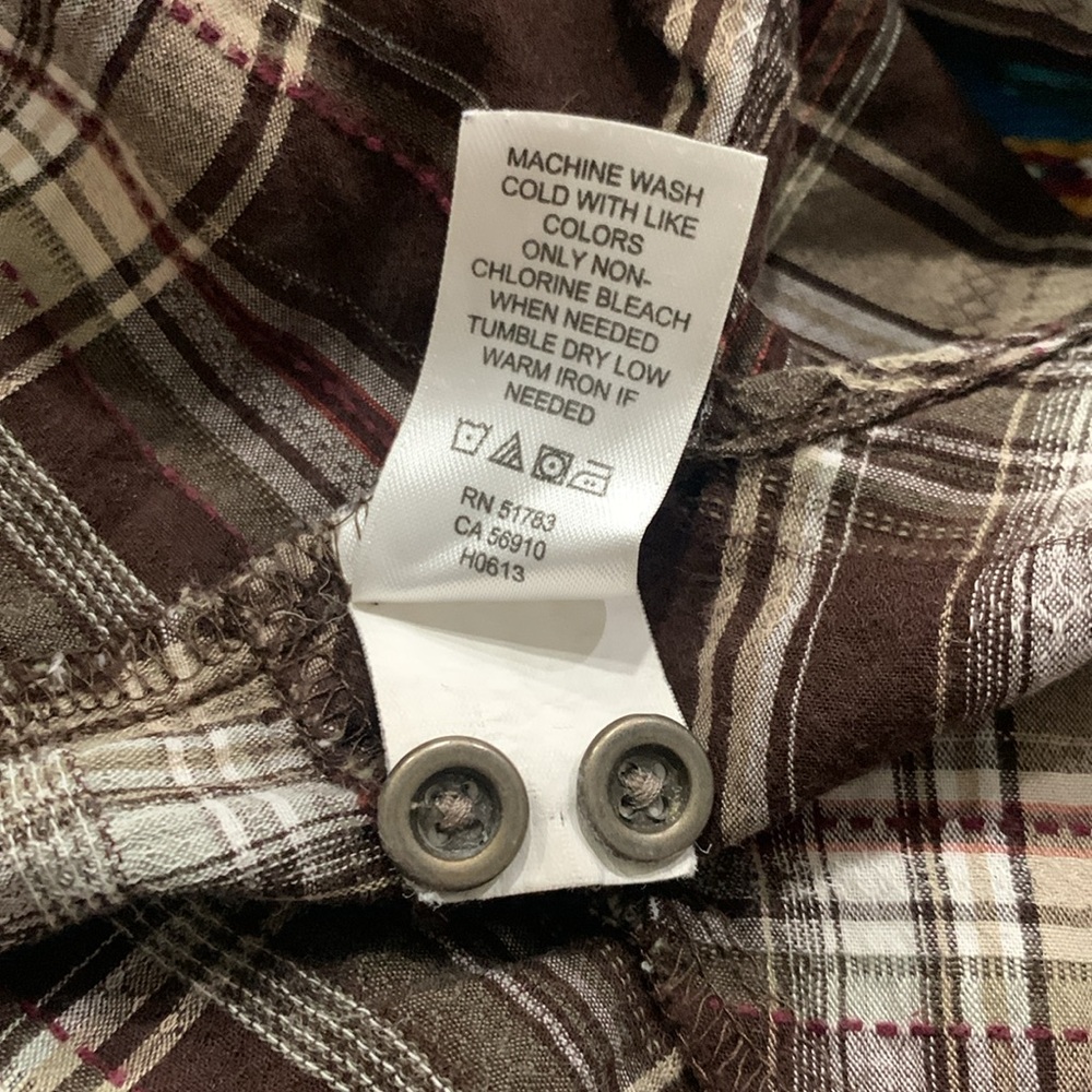 Maurice's Brown & White Plaid Button Down Long Sleeve Women's Shirt Size Small - Picture 8 of 8